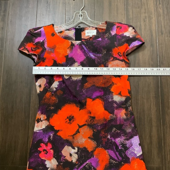 MILLY Women’s Chloe Multicolor Floral Cap Sleeve Short Sheath Dress Size 0 - Picture 6 of 6